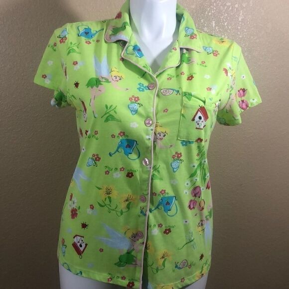 Disney Tinker bell green yellow short sleeve top - Picture 1 of 5